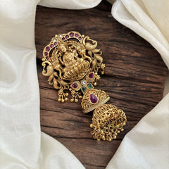 Premium Lakshmi Single Jada Billai  with Jhumkas-Temple Bun Billai - Red Green -G10386