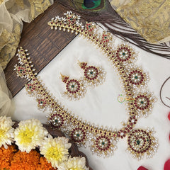 Vriksham Elegant Round Floral Style Guttapusalu Long Neckpiece-Rice Pearl-G19158