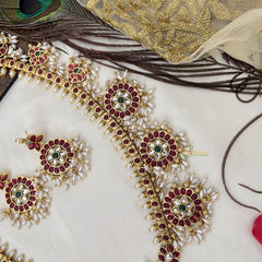 Vriksham Elegant Round Floral Style Guttapusalu Long Neckpiece-Rice Pearl-G19158