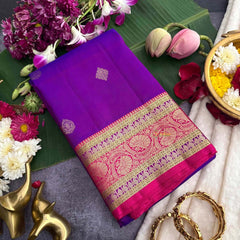 Vriksham Purple & Pink Border With Golden Zari Border Pure Silk Saree-VS4996