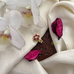 Vriksham Floral Kundan Nath-Red White-Pearls-J3041