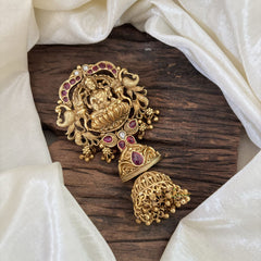 Premium Lakshmi Single Jada Billai  with Jhumkas-Temple Bun Billai - Red -G10387