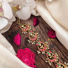 Vriksham Classic Half Moon With Lotus Style Kundan Jadau Jad Billai-Red Green-Pearls-J4104