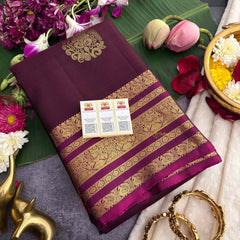 Vriksham Dark wine & Purple Border With Golden Zari Border Korvai Pure Silk Saree-VS4995