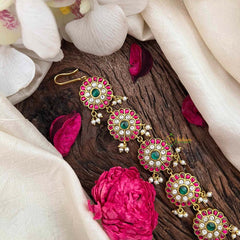 Vriksham Floral 6 Round Style Kundan Jadau Jad Billai-Red Green& White-Pearls-J4102