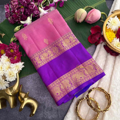 Vriksham Light Pink & Purple Border With Golden Zari Border Korvai Pure Silk Saree-VS4994