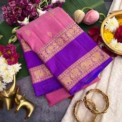 Vriksham Light Pink & Purple Border With Golden Zari Border Korvai Pure Silk Saree-VS4994