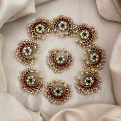 Vriksham Half Moon Style Pearls Motif Floral Jada Billai-Green Bead & White-G21482