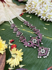 Vriksham Exquisite Layered Black Polish Kemp Dual Peacock Pendant Haram-G17946