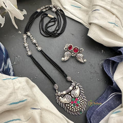 Dual Manga Pendant Black Bead Chain Neckpiece-S771