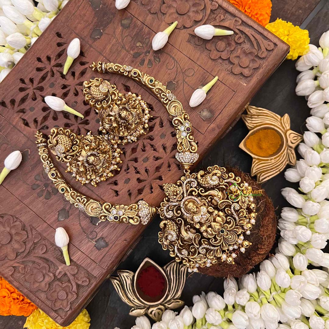 Vriksham Antique Gold Lakshmi & Peacock Nakshi Temple Hasli-G21500