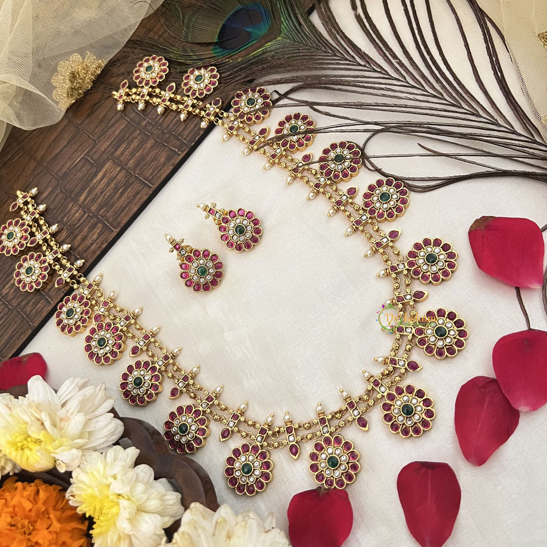 Vriksham Antique Finish Gold Round Floral Long Neckpiece-G19169