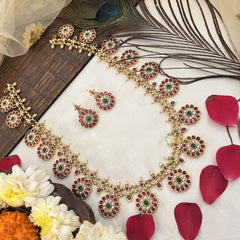 Vriksham Antique Finish Gold Round Floral Long Neckpiece-G19169