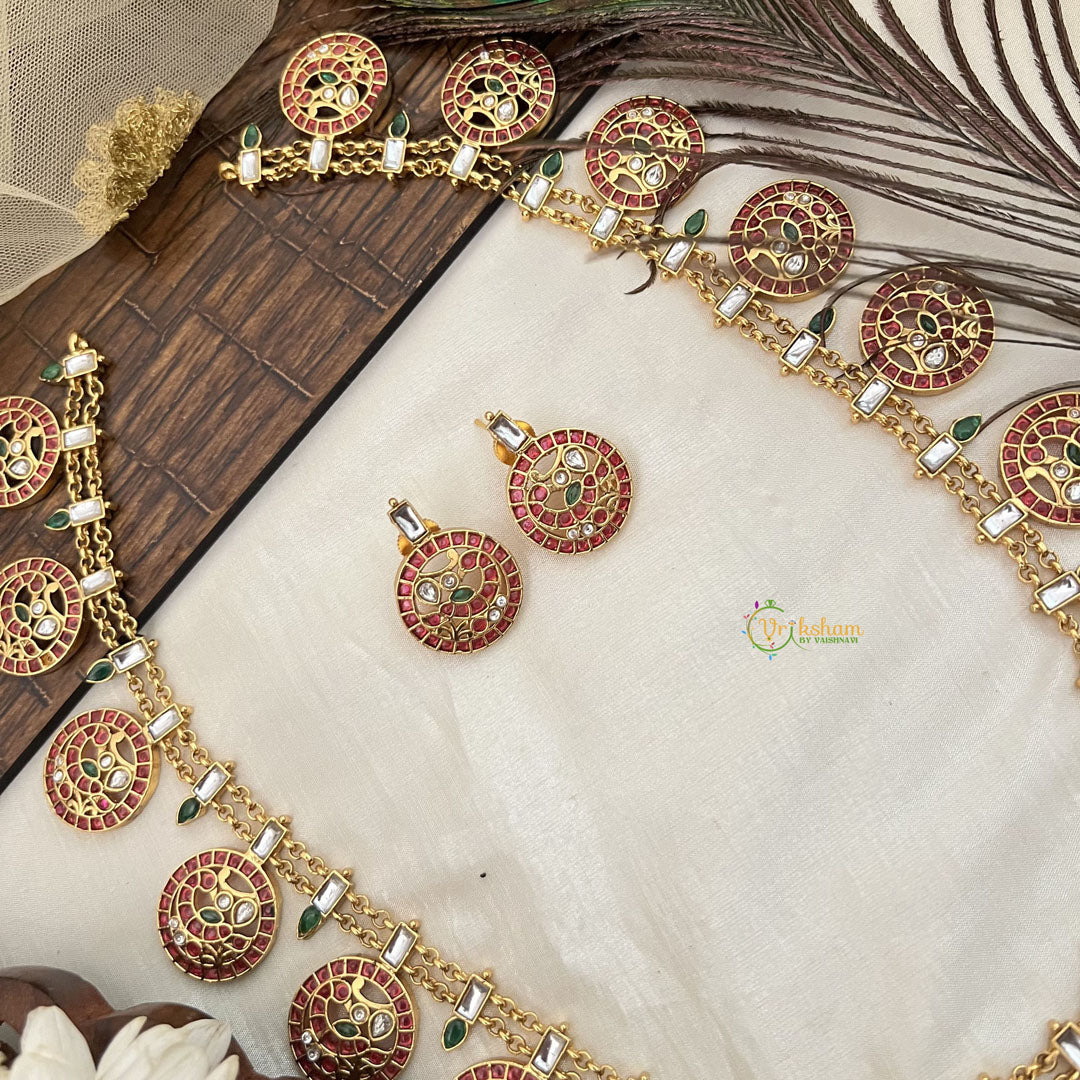 Vriksham Antique Finish Gold Round Peacock Design Long Neckpiece-G19170