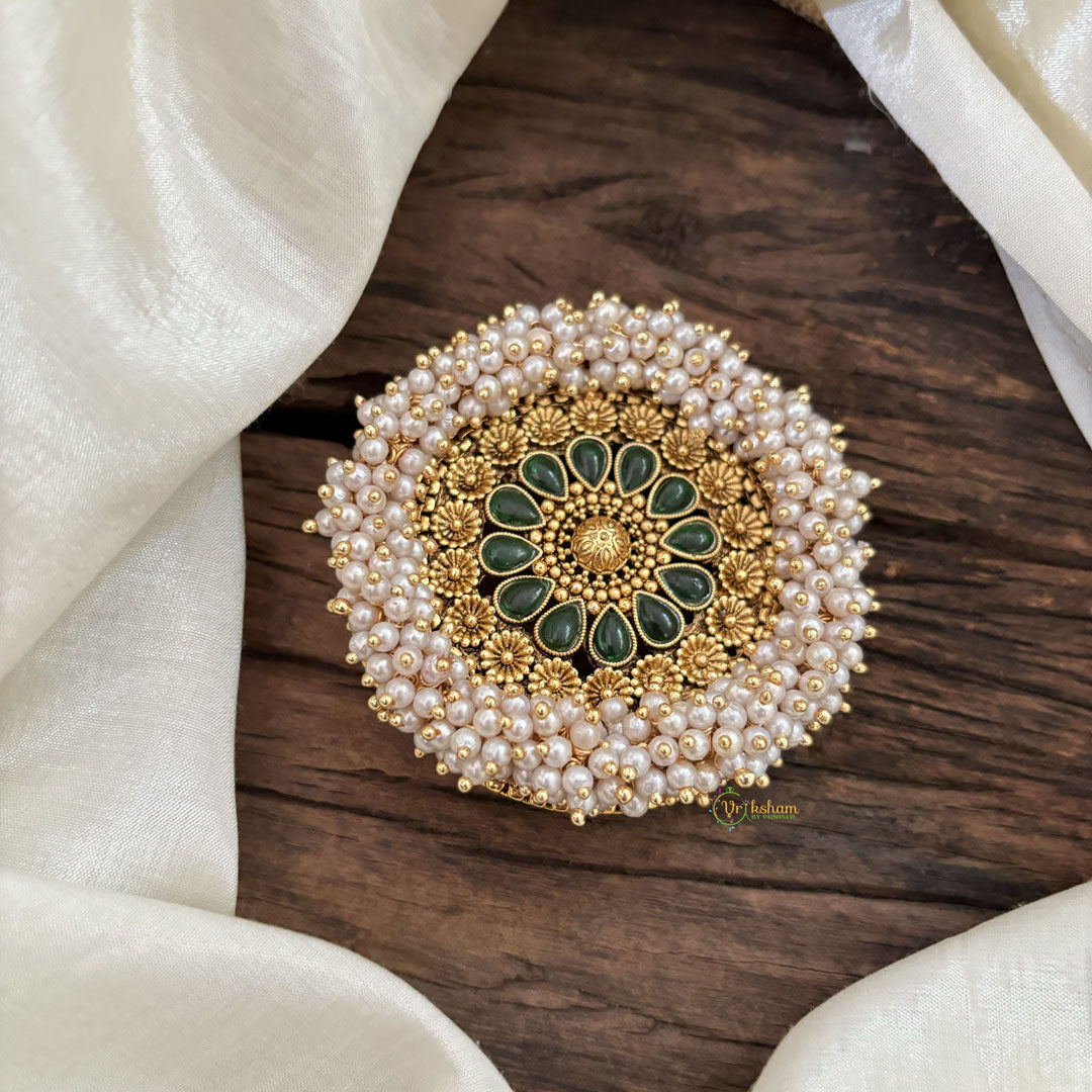 Antique Cluster Pearl Billai-Bun Billai -Flower-Green-G10377