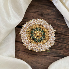 Antique Cluster Pearl Billai-Bun Billai -Flower-Green-G10377
