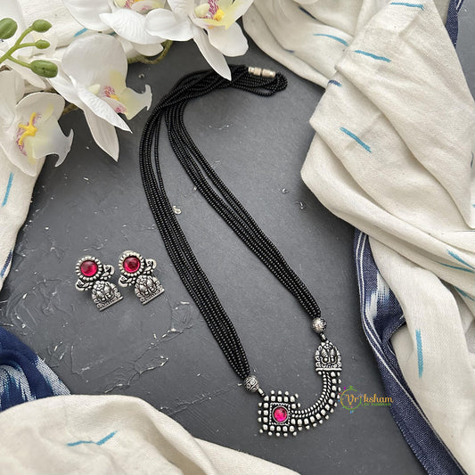 Flora Pendant Black Bead Short Chain-Red-S810