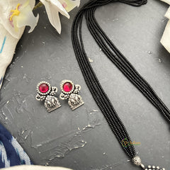 Flora Pendant Black Bead Short Chain-Red-S810