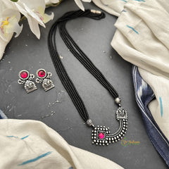 Flora Pendant Black Bead Short Chain-Red-S810