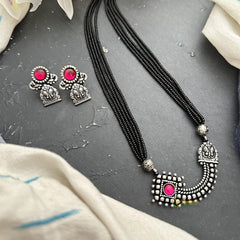 Flora Pendant Black Bead Short Chain-Red-S810