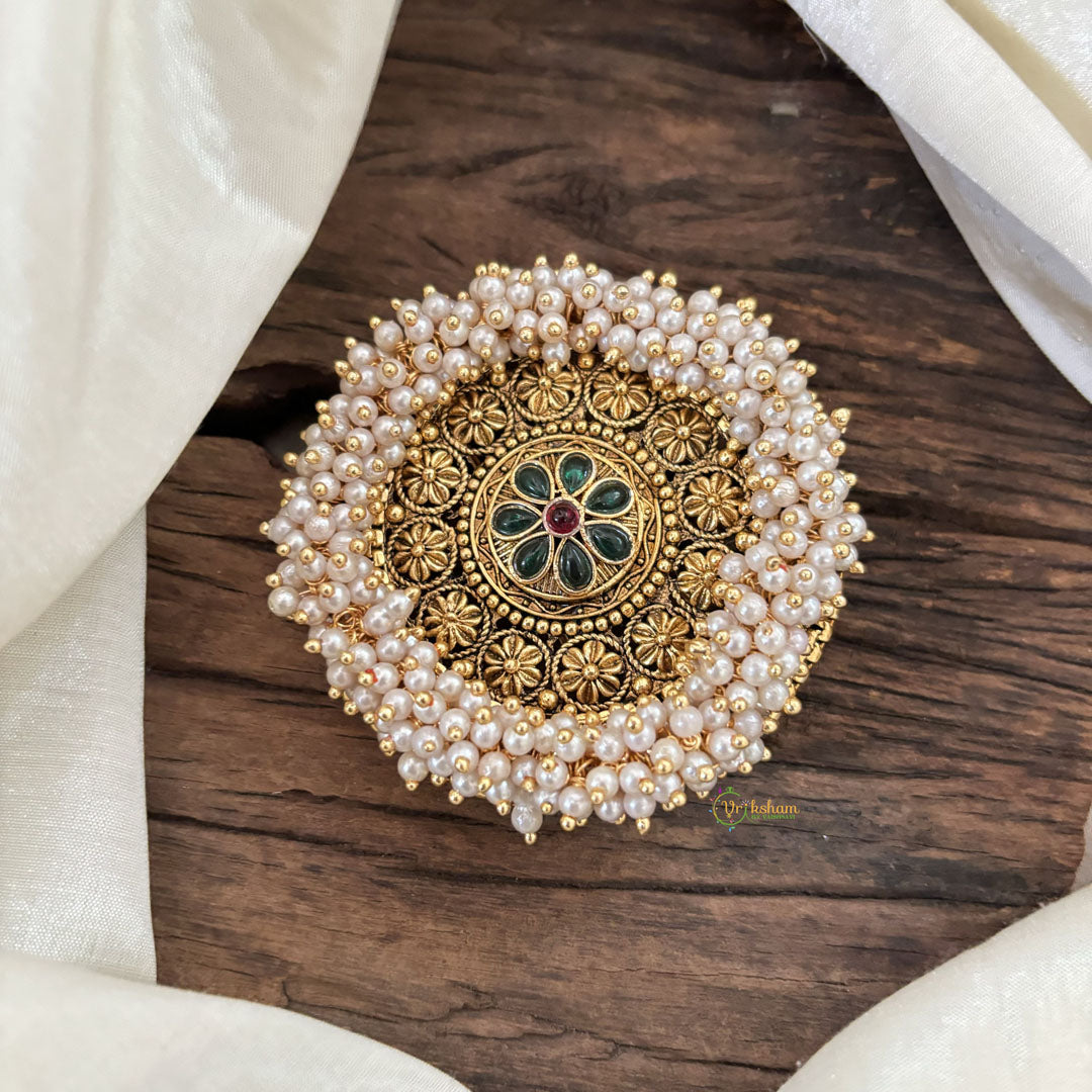 Antique Cluster Pearl Billai-Bun Billai -Flower-Green red-G10379