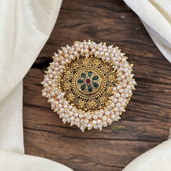Antique Cluster Pearl Billai-Bun Billai -Flower-Green red-G10379