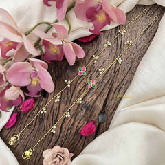 Vriksham Classic Floral Style Gold Look Alike Pearls Drop Anklets-Red Green-G20794