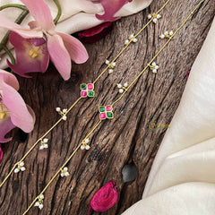 Vriksham Classic Floral Style Gold Look Alike Pearls Drop Anklets-Red Green-G20794