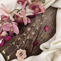 Vriksham Elegant Butterfly Style Gold Look Alike Pearls Drop Anklets-Red Green-G20796