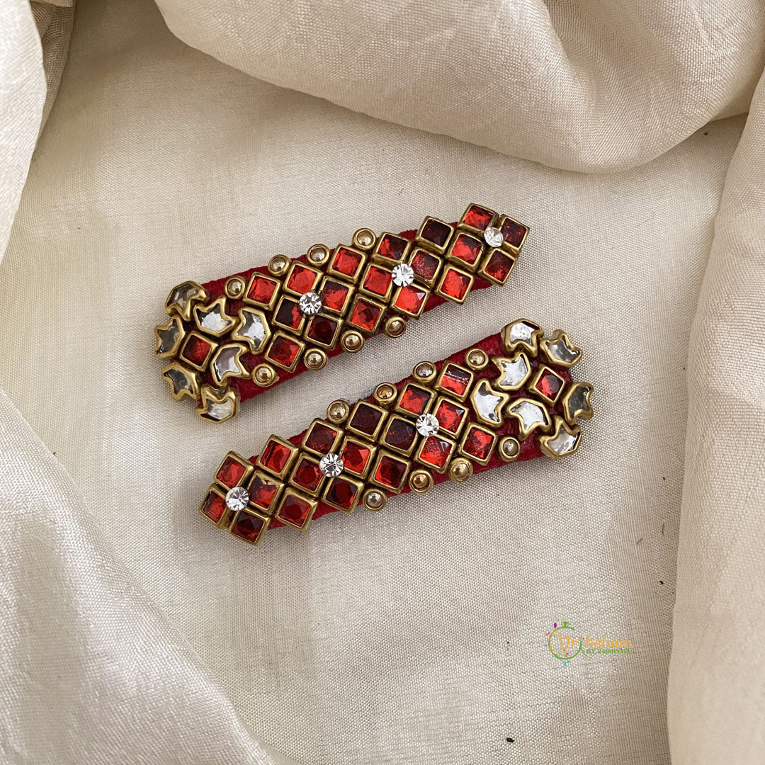 Kundan Hair Clip-Red Diamond-Dice Dots-H726