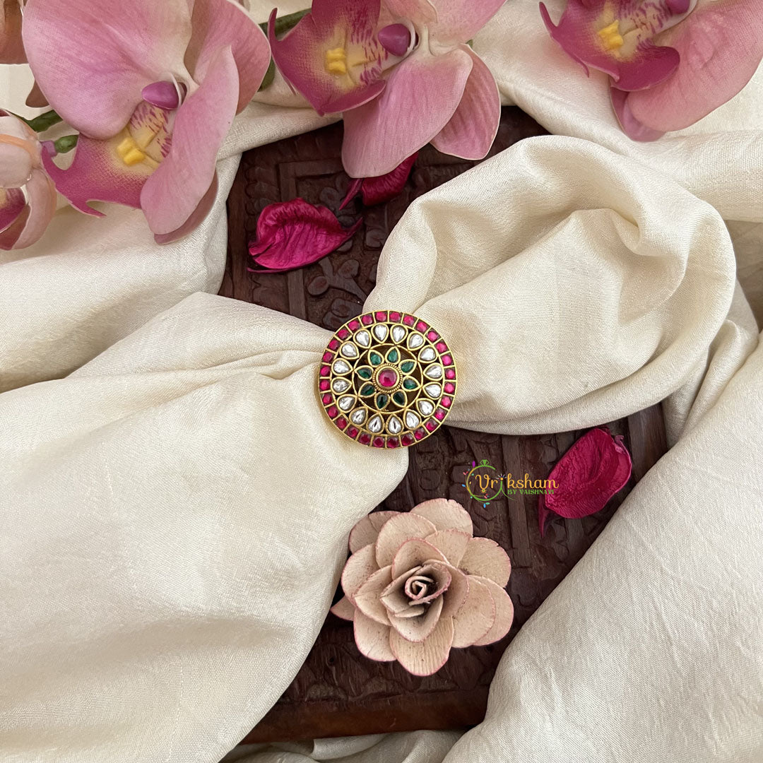 Vriksham Unique Floral Jadau Kundan Finger Ring-Red Green & White-J3420