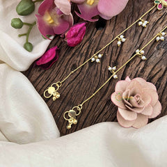 Vriksham Elegant Butterfly Style Gold Look Alike Pearls Drop Anklets-Red Green-G20796