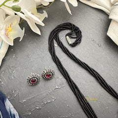 Flora Pendant Black Bead Short Chain-Red Green-S809