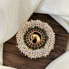 Antique Cluster Pearl Billai- Peacock Bun Billai -Red Green-G10384