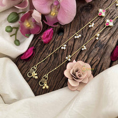 Vriksham Classic Floral Style Gold Look Alike Pearls Drop Anklets-Red White-G20795