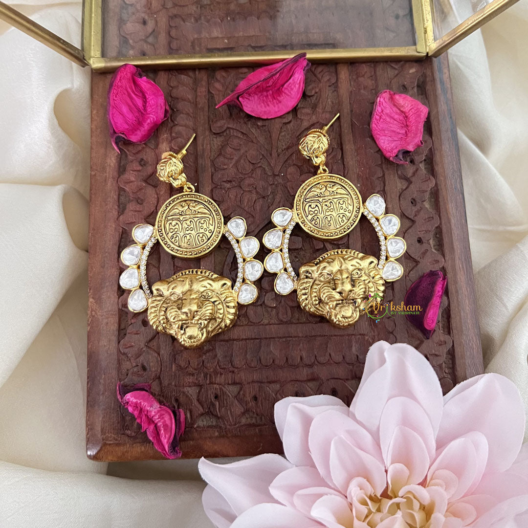 Vriksham Gold Look Alike Tiger Face Sabyasachi Inspired Earring-Mossanite-G18229