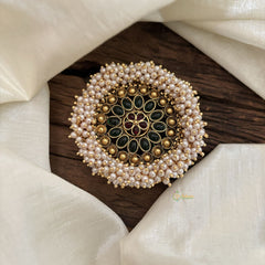 Antique Cluster Pearl Billai-Bun Billai -Flower-Green red-G10380