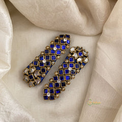 Kundan Hair Clip-Dark Blue Diamond-Dice Dots-H718