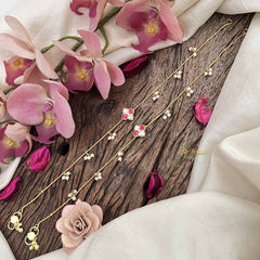 Vriksham Classic Floral Style Gold Look Alike Pearls Drop Anklets-Red White-G20795