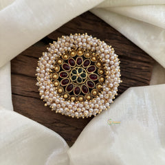 Antique Cluster Pearl Billai-Bun Billai -Flower-Red Green-G10381
