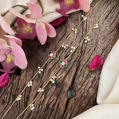Vriksham Diagonal Style Gold Look Alike Pearls Drop Anklets-Red Green & White-G20797