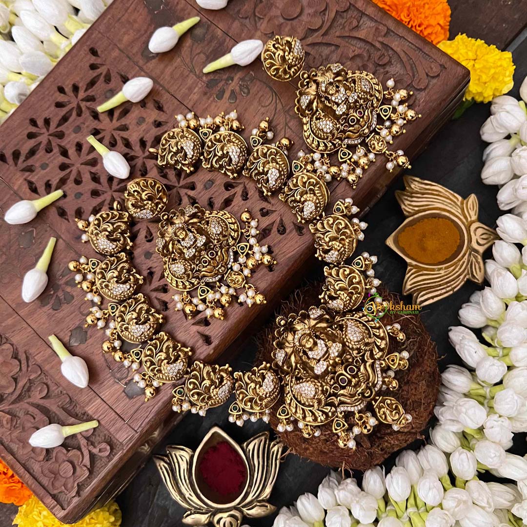 Vriksham Elegant Lakshmi With Peacock Feather Temple Short Neckpiece-G21503