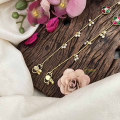 Vriksham Diagonal Style Gold Look Alike Pearls Drop Anklets-Red Green & White-G20797