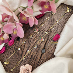 Vriksham Diya Style Gold Look Alike Pearls Drop Anklets-Red Green-G20798