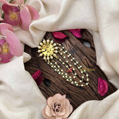 Vriksham Floral Design Jada Billai- Red White & Green-Pearls & Green Bead-G21025