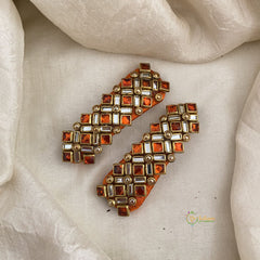 Kundan Hair Clip-Orange Diamond-Dice Dots & White Bars-H717