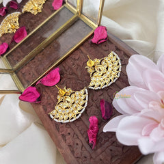 Vriksham Dual Peacock Chandbali Style Earring-Red Green & White-G18227