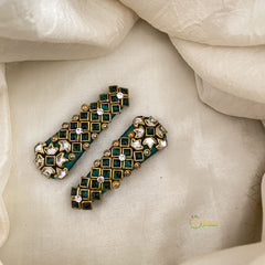 Kundan Hair Clip-Green Diamond-Dice Dots-H714