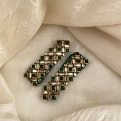 Kundan Hair Clip-Green Diamond-Dice Dots & White Bars-H723