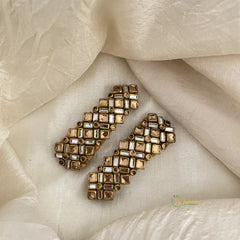 Kundan Hair Clip-Golden Diamond-Dice Dots & White Bars-H720